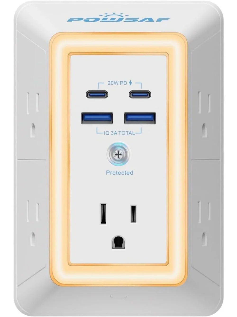 5-Outlet Surge Protector Power Strip with 4 USB Ports & Night Light - ETL